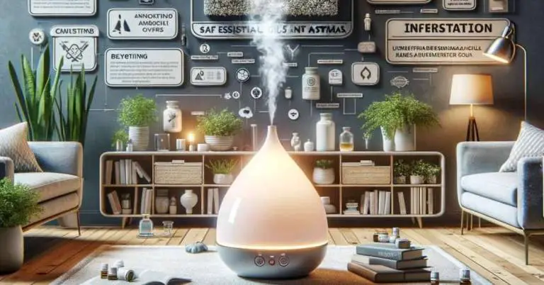 An essential oil diffuser in a cozy living room used to help reduce asthma symptoms.