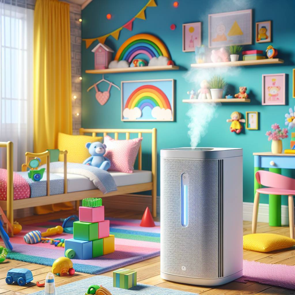 A child's brightly colored bedroom, safeguarded by an air purifier designed to be safe for children with asthma.