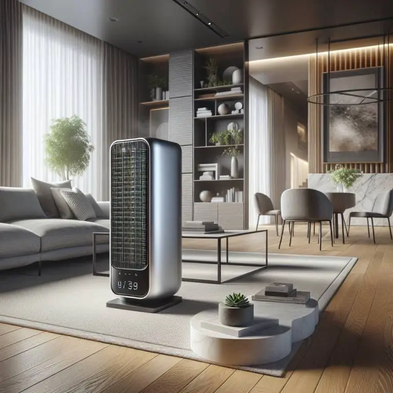 A sleek air purifier showcasing technology ideal for asthma relief in a modern living room.