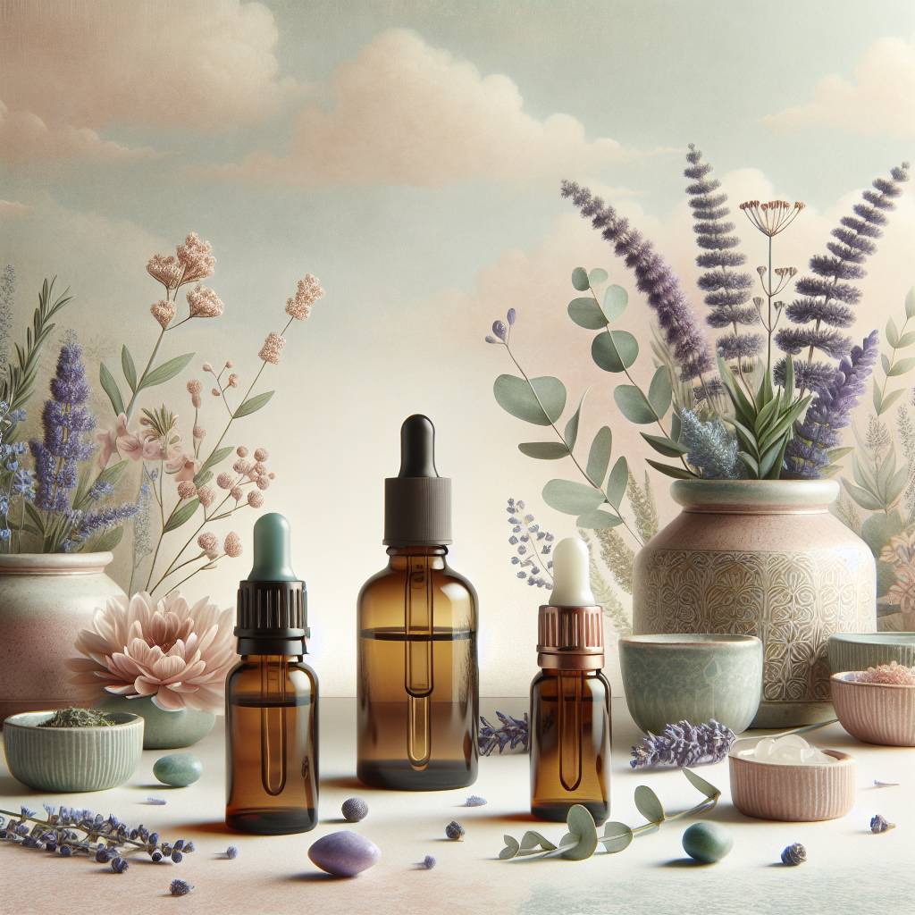 A serene setting showcasing a collection of essential oils known for asthma relief, prominently featuring lavender, eucalyptus, and peppermint.