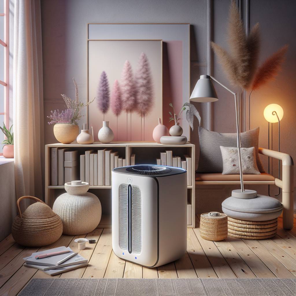 A compact air purifier fitting seamlessly into a small, cozy space designed for asthma sufferers.