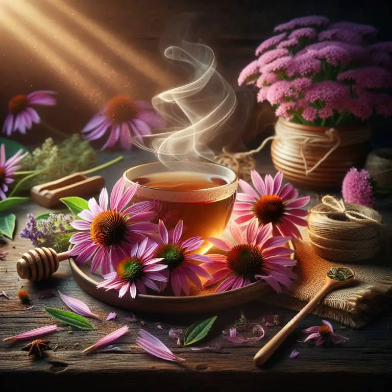 Echinacea tea and flowers, focusing on natural options for managing respiratory symptoms.