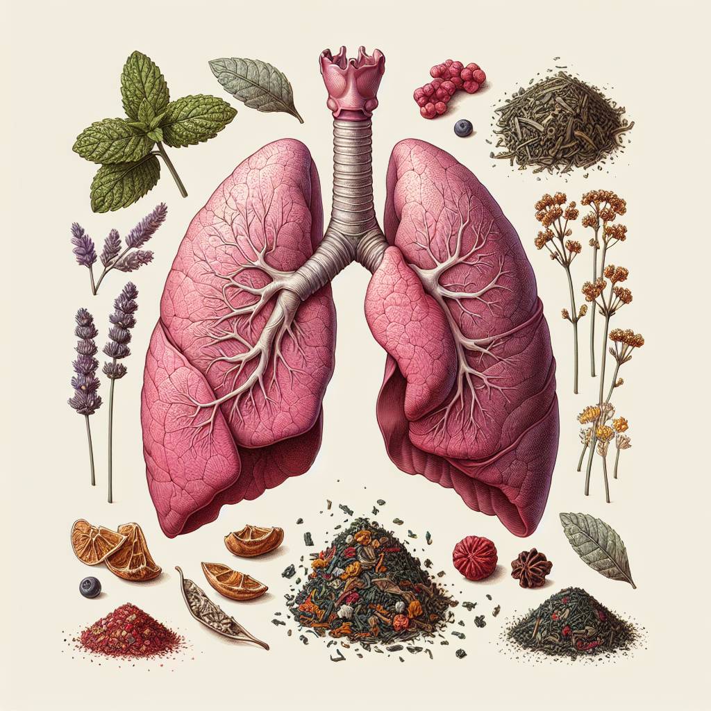 Illustrations of healthy lungs and herbal teas, highlighting natural options for respiratory enhancement.