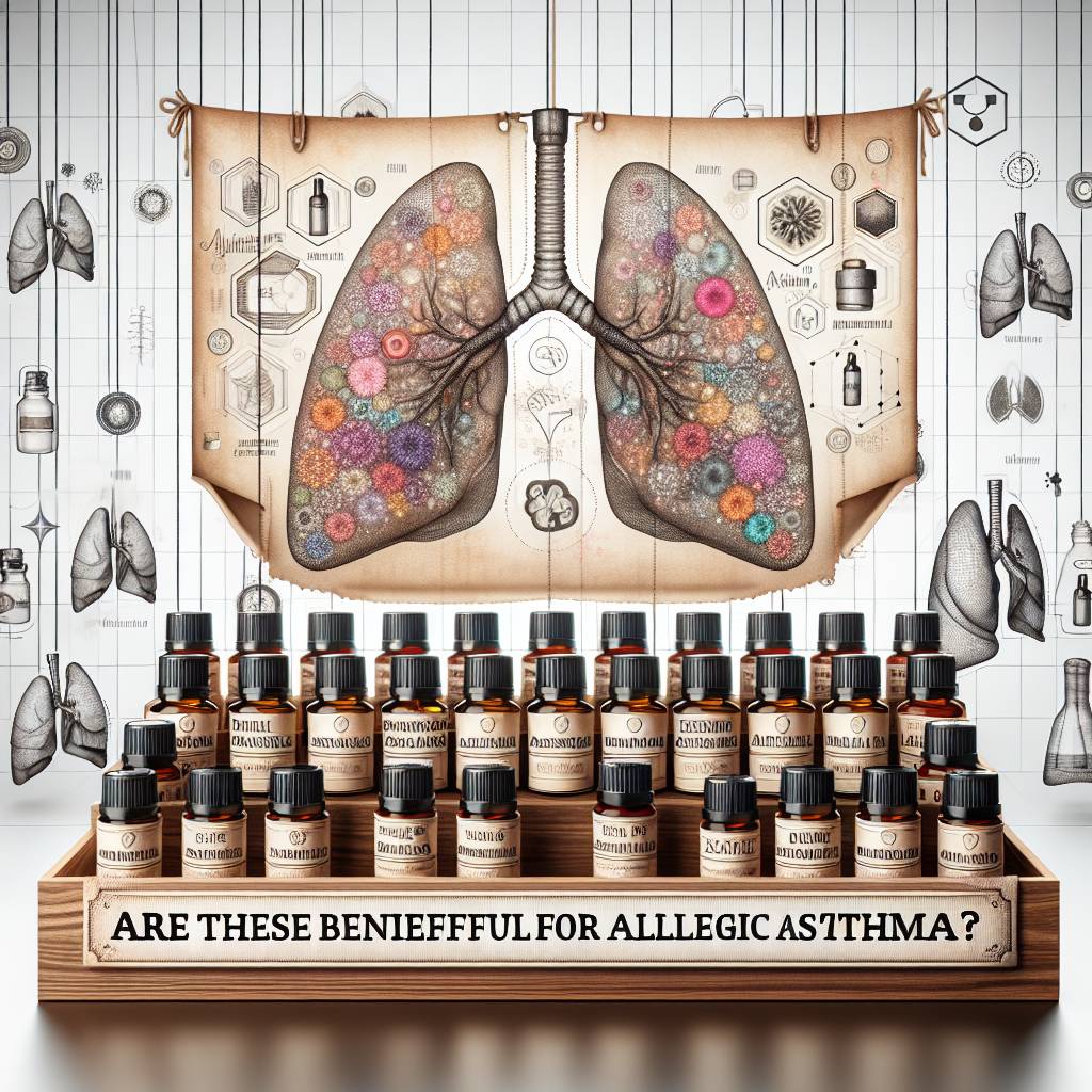 Essential oils displayed with a focus on allergic asthma, questioning their benefits.