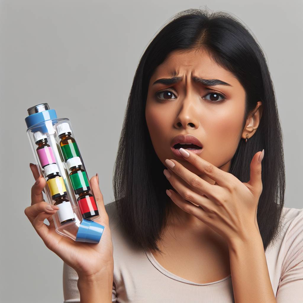 A person inhaling from a personal inhaler filled with essential oils, questioning its effectiveness for exercise-induced asthma.