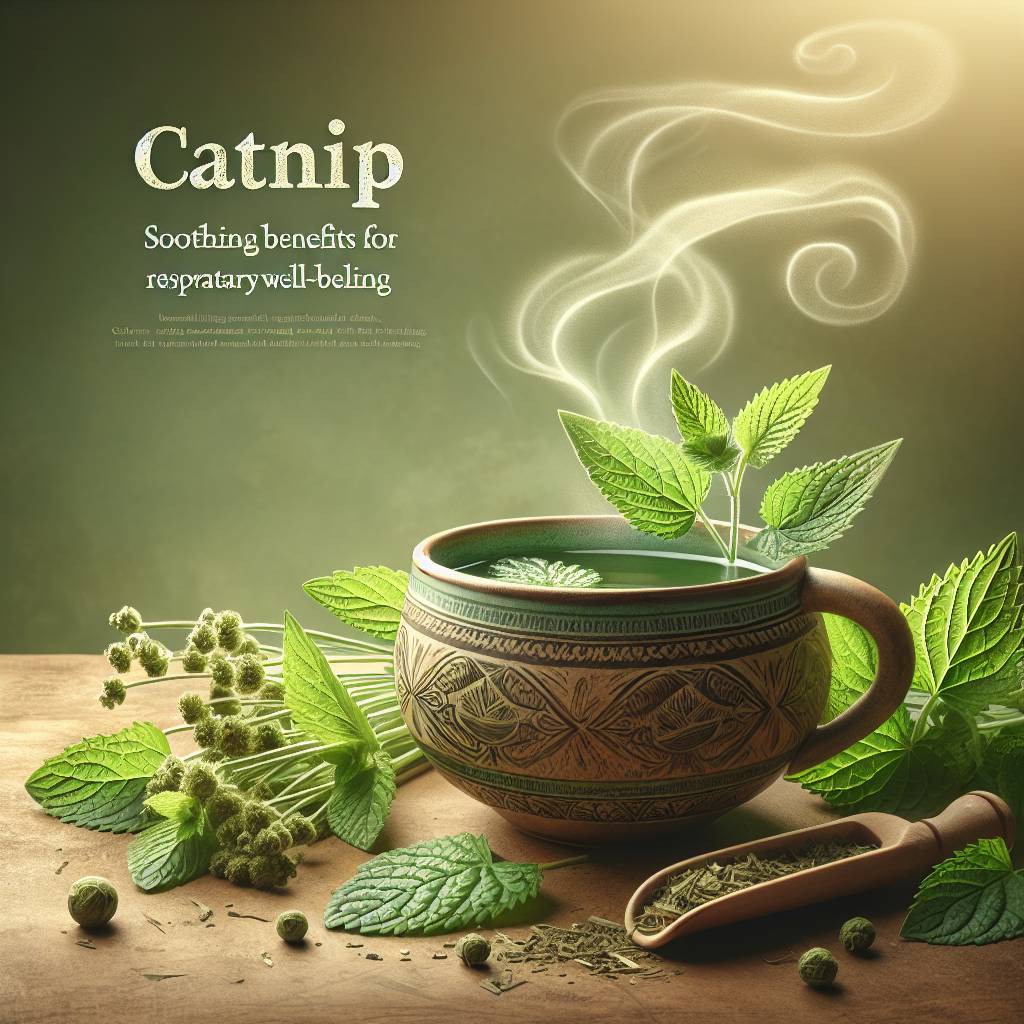 Catnip leaves and a cup of tea, uncovering the soothing benefits for respiratory well-being.