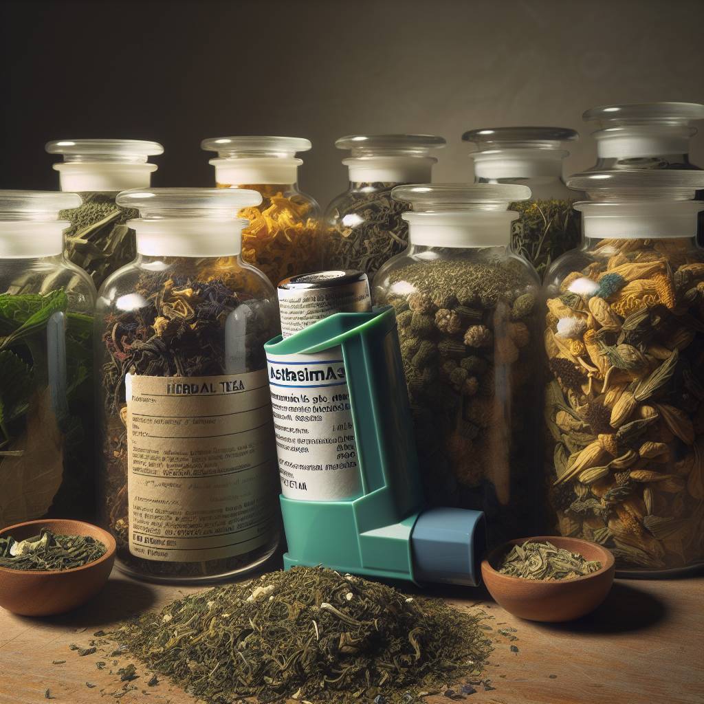Herbal teas and asthma medication placed together, sparking curiosity about natural support alongside medical treatments.