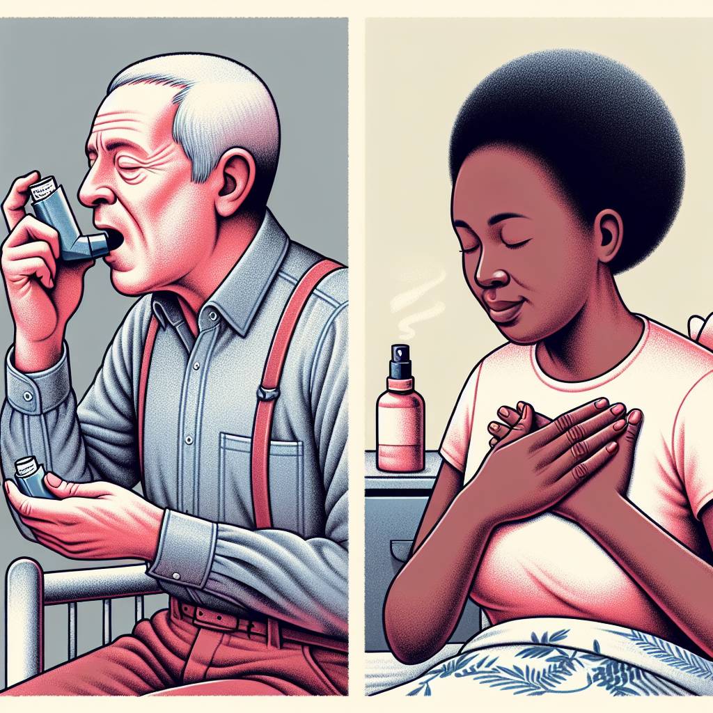 A comparison of inhalation and topical application methods for asthma relief, visualized through distinct scenarios side by side.