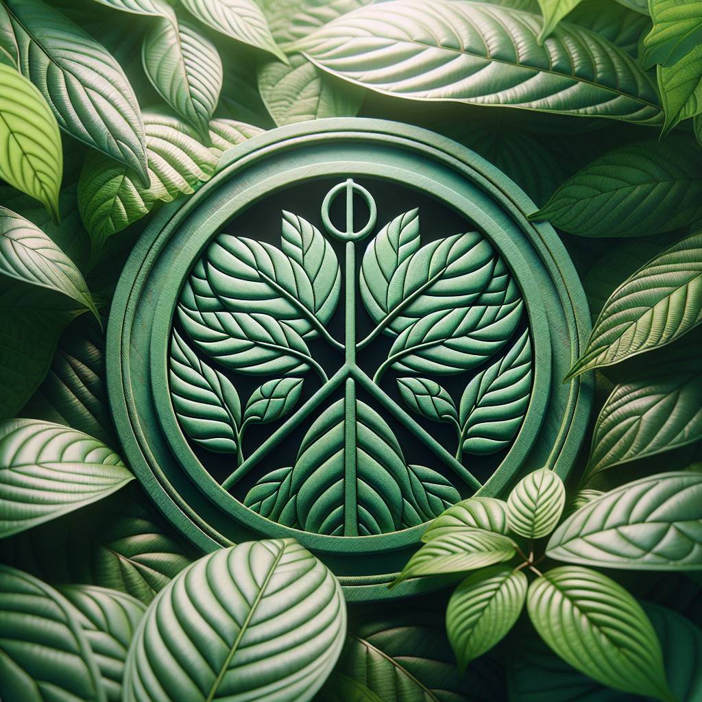Kratom leaves near a symbol of peace and well-being, encouraging thoughts on their potential anti-inflammatory impact.